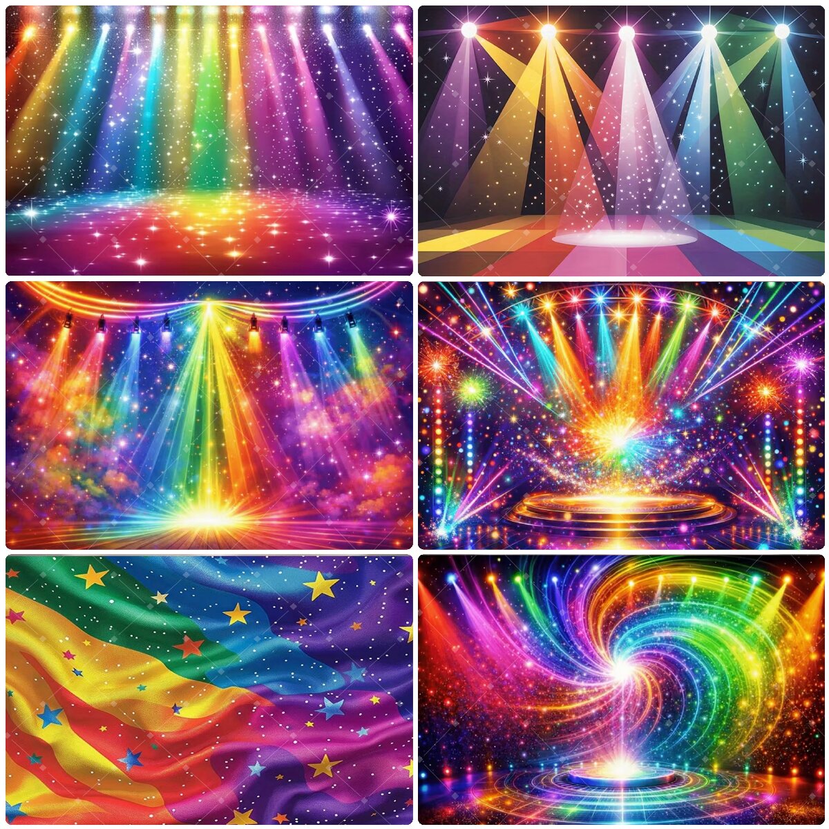 Photography Lighting Background - ฉากหลังไฟเวทีสีรุ้งหลากสีสัน ประดับดาวระยิบระยับ ดิสโก้ นีออน คอนเสิร์ต งานวันเกิด