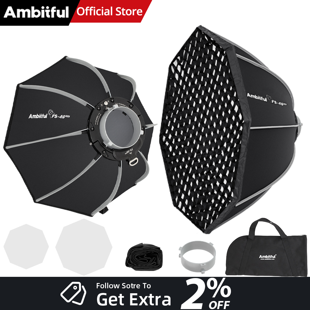 Photography Studio Lighting Set Up - กล่องไฟถ่ายภาพ AMBITFUL FS40PROII แบบติดตั้งเร็วพร้อมซอฟต์บ็อกซ์เมาท์โบเวนส์ สำหรับไฟสตูดิโอ LED