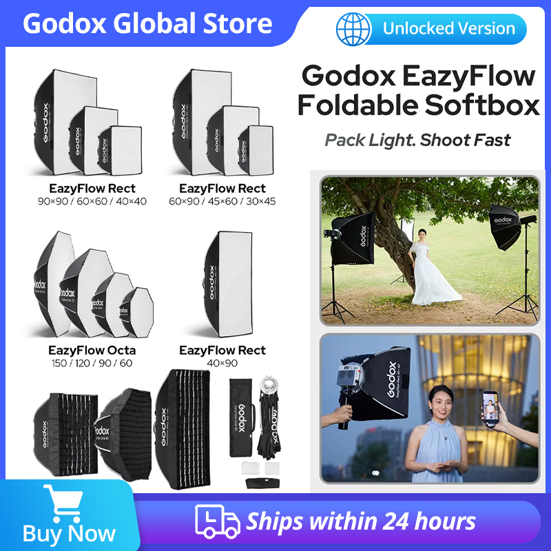 Photography Studio Lighting Set Up - ซอฟต์บ็อกซ์พับได้ Godox EazyFlow พร้อมเมาท์ Bowens แบบพกพา