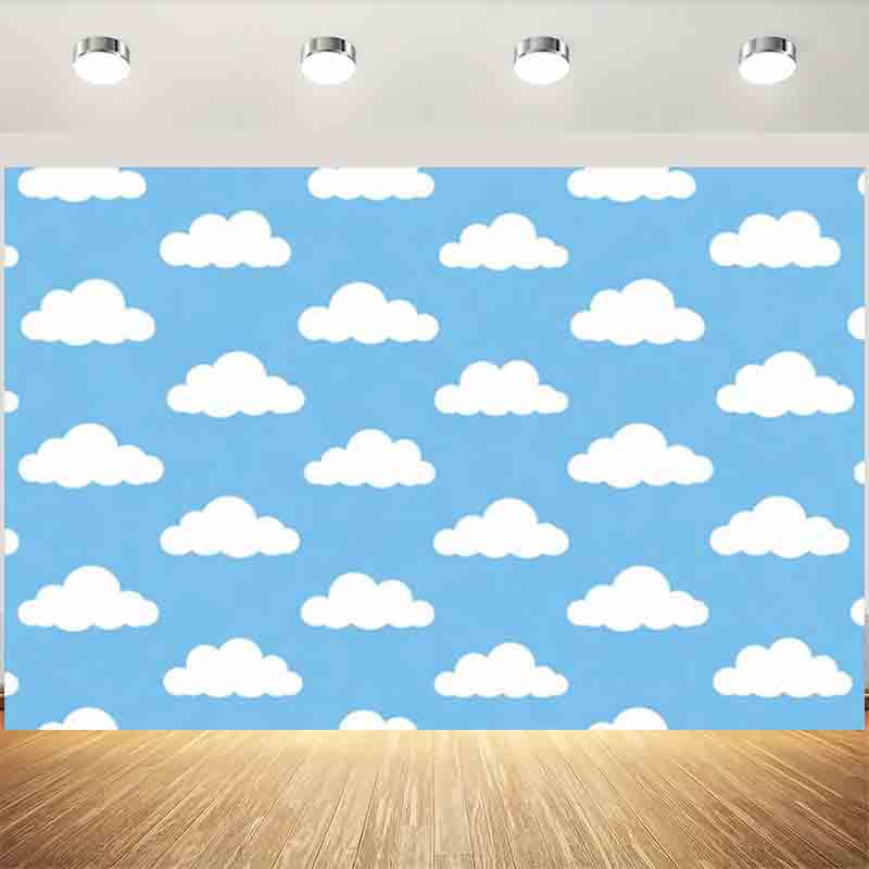 Photography Lighting Background - ฉากหลังถ่ายภาพลายการ์ตูนท้องฟ้าสีฟ้าขาวเรียบง่าย พื้นหลังเมฆสีฟ้าอ่อนสำหรับถ่ายภาพทารกแรกเกิด เด็ก และภาพถ่ายวันเกิด