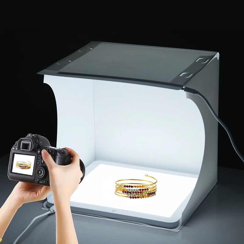Photography Lighting Background - กล่องถ่ายภาพพกพาขนาด 20 ซม. พร้อมไฟ LED พับได้