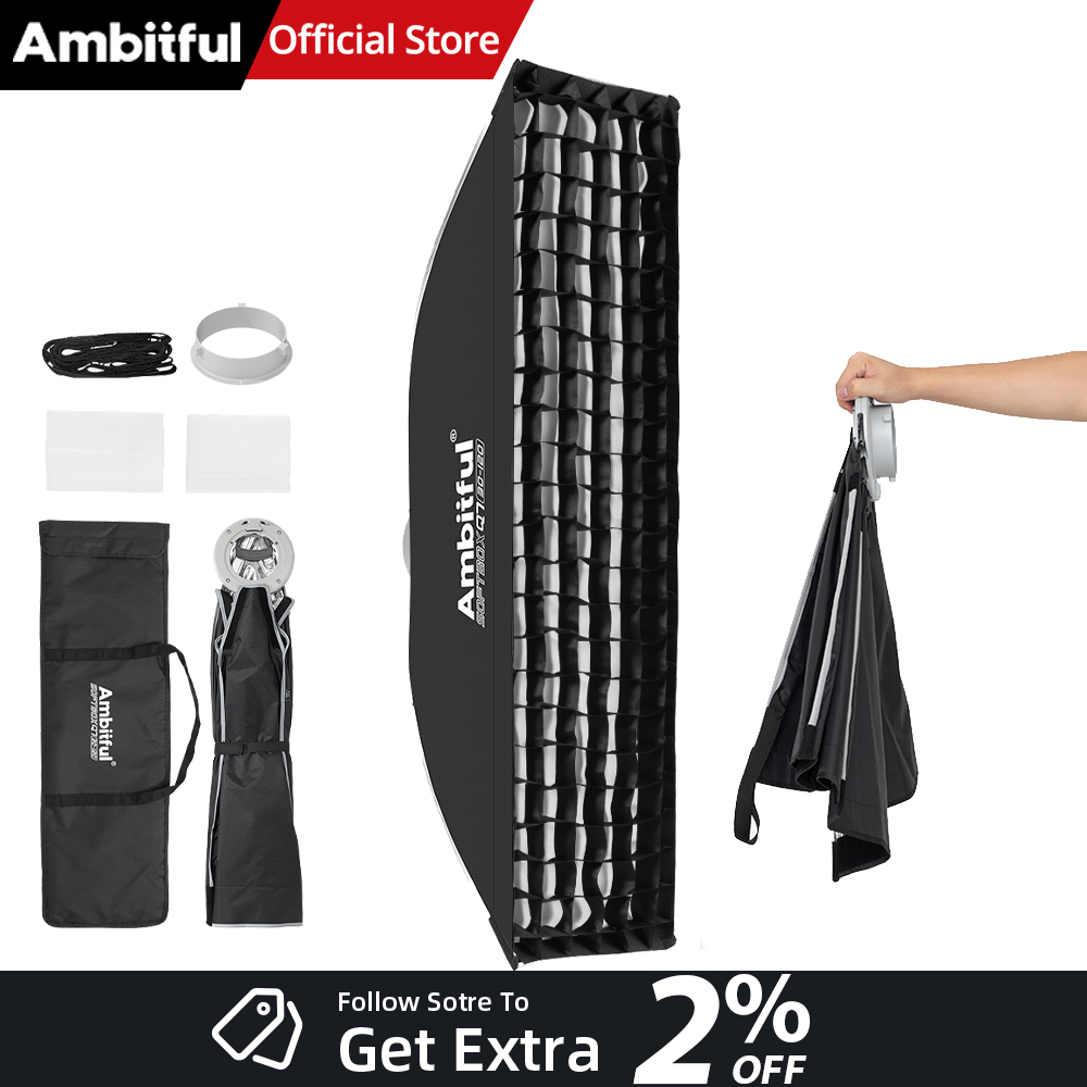Photography Studio Lighting Set Up - AMBITFUL Q7-II 30*120 ซม. ซอฟต์บ็อกซ์แบบแถบพร้อมขาตั้ง Bowens