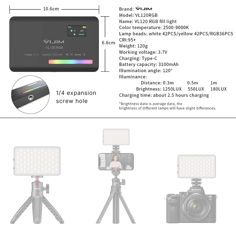 ไฟเติมพกพา RGB รุ่น New120 ปี  - Photography Mobile Lighting บทวิจารณ์และราคา